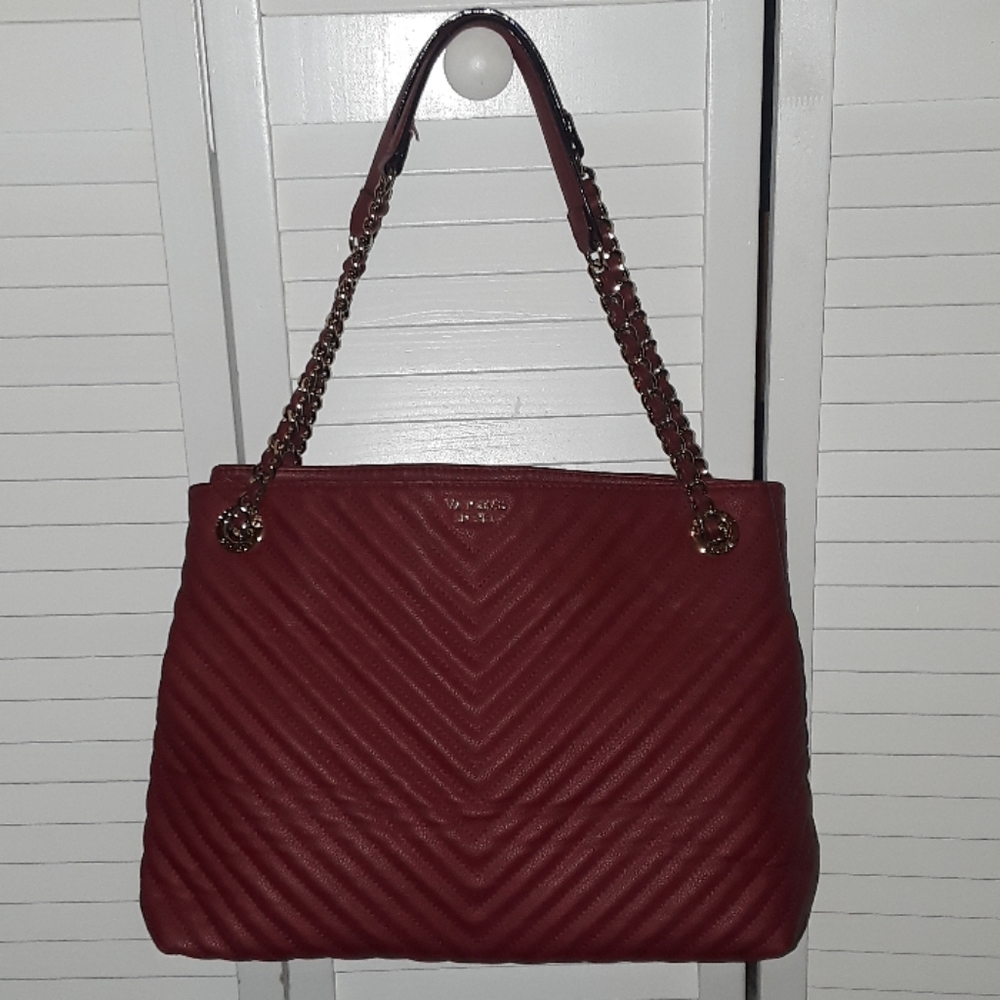 Victoria's secret red bag with gold chain handles